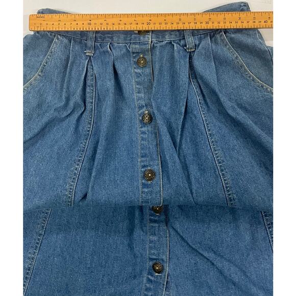 Venice Blues Denim Blue Jean Skirt Size 14 Center Button Up Elastic Waist Pocket - Picture 5 of 7